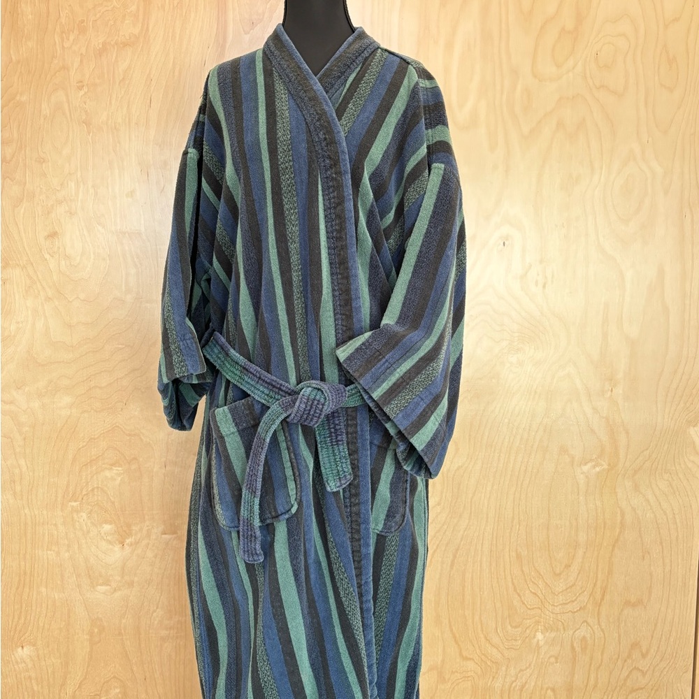 Vintage Puritan Men's XL Striped  - Navy, Black & Teal Bath Robe Turkish Cotton